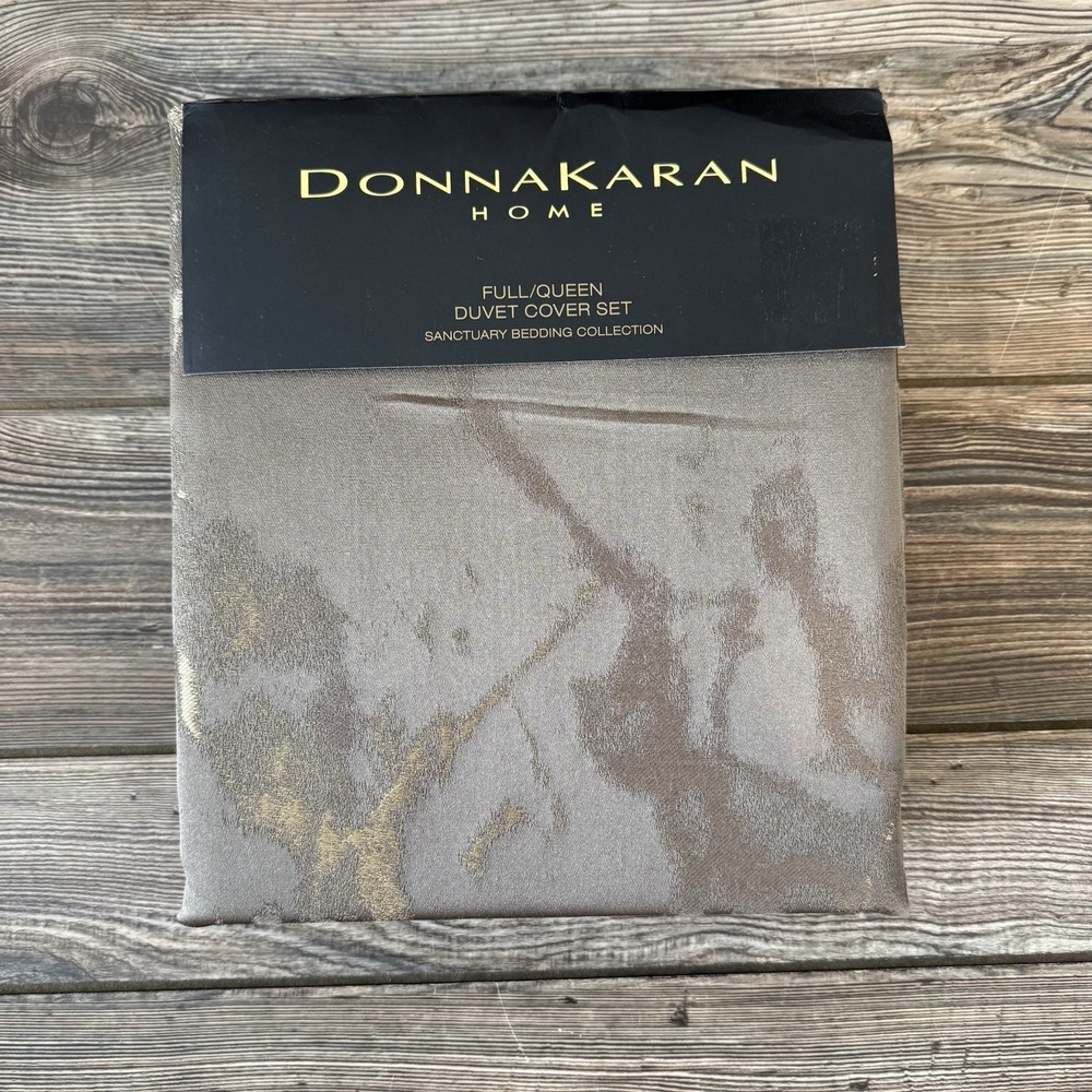 Donna Karan Home Sanctuary Queen Duvet Set Cover + 2 Standard Shams Mink New‎